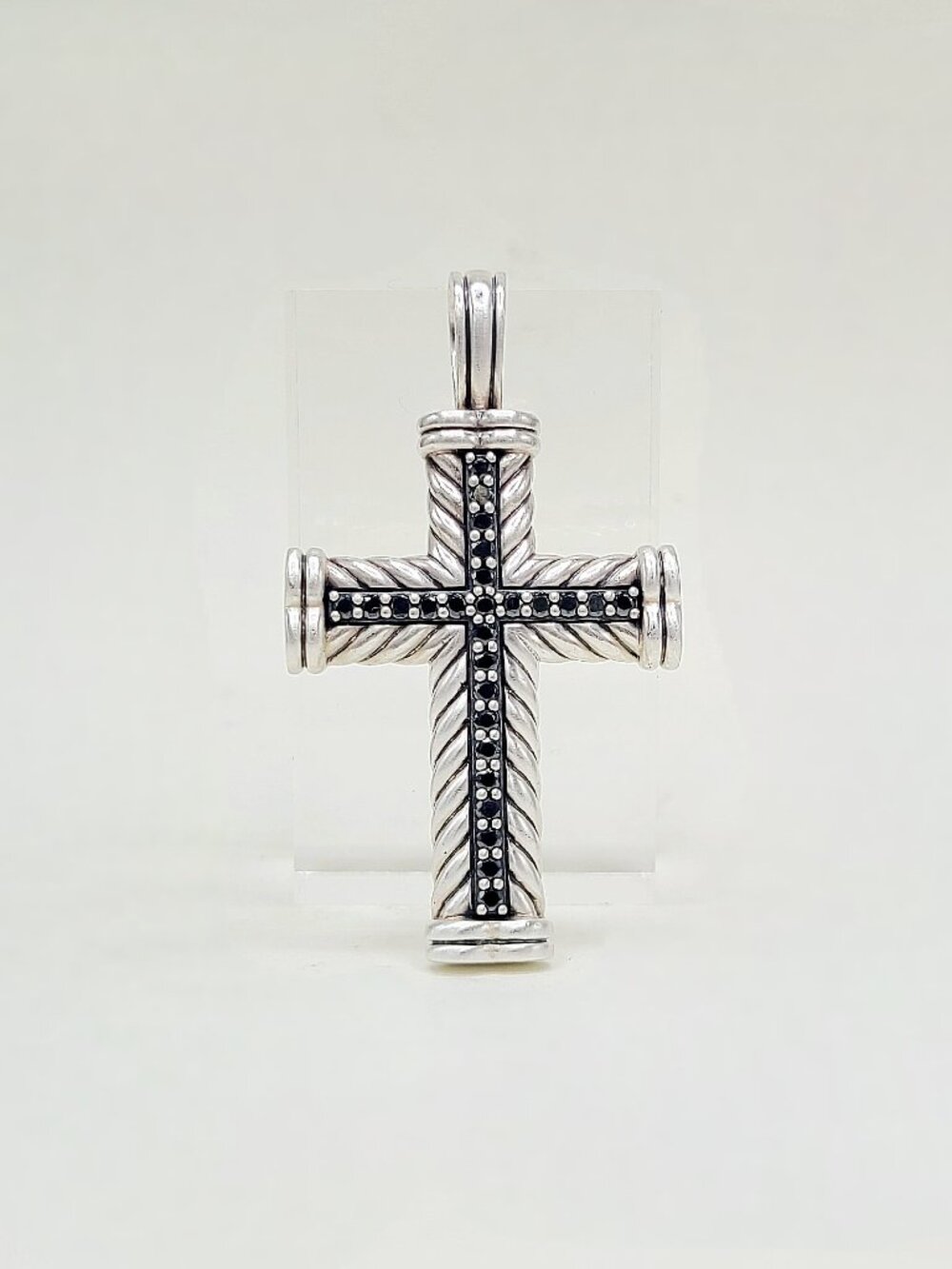 David Yurman Large Chevron Cross Pendant w/ Pavé Black Diamonds - RARE